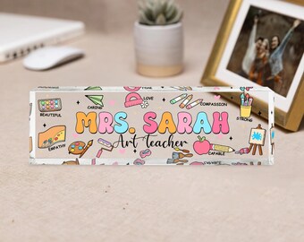 Personalized Art Teacher Name Desk Plate, Custom Acrylic Desk Sign Art Teachers, Unique Artist Gift, Art Classroom Decor, Gift for Art Lover