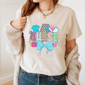 Preppy Checkered Nurse Shirt, Retro Checkered Nurse Shirt, Lightning Bolt, Registered Nurse, Nurse Life Shirt, Cute Nurse Neon Nurse Shirt