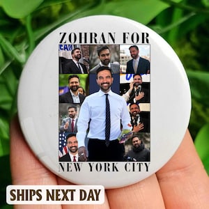 Zohran For New York City Tour Pin Button, NYC’s First Muslim Mayor Pin Button, Vote Zohran Rank Zohran, Progressive Democrats, Freeze Rent