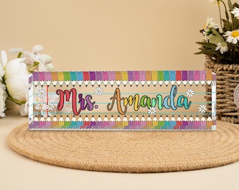Custom Pencil Teacher Name Plate, Personalized Desk Sign Teachers, Cute Classroom Decor, Teacher Appreciation Gift, Back to School Name Sign