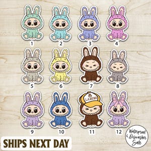 Pegatinas de vinilo de Labubu Bunny Monsters / Lindas calcomanías de personajes estilo macarrón / Pegatinas para laptop, diario y Kindle / Set de pegatinas de conejito kawaii