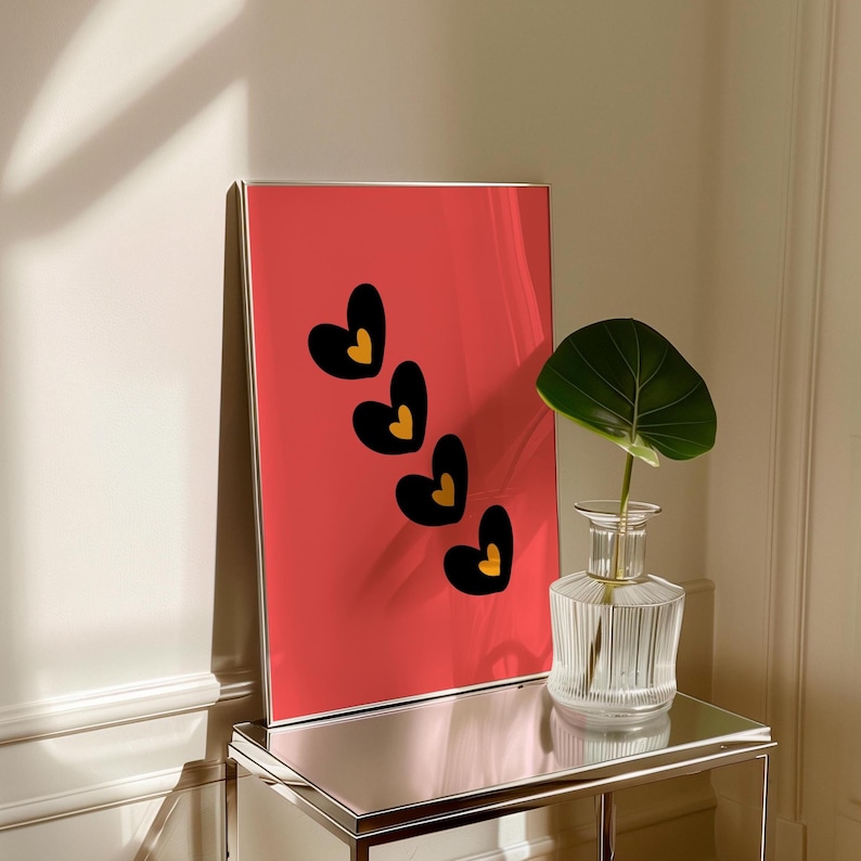 Valentine Wall Art Print | Minimalist Red Heart Poster | Romantic Bedroom Decor | Love Gift Print | Instant Digital Download image 1
