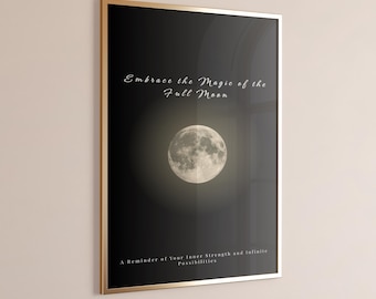 Quadro decorativo de lua cheia para parede | Pôster celestial para quarto com temática de bruxaria | Decoração espiritual com afirmação do céu noturno | Download digital instantâneo