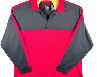 VINTAGE USA Olympic Pullover Men XL Red Black Colorblock Quarter Zip