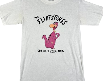 VINTAGE 80s Diamond Flintstones Dino T Shirt Mens M White Grand Canyon Souvenir