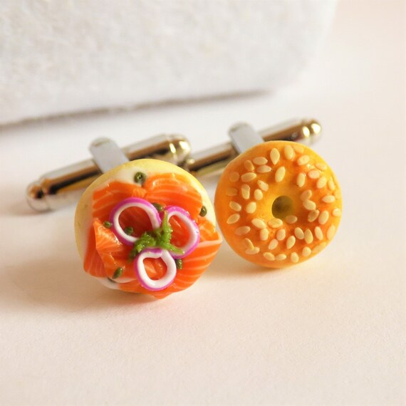 Items similar to Mini Sesame Bagel Lox Cufflinks Fast Food Cuff Links Miniature Food Art