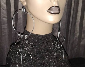 Beautiful Uniquely Shaped Wire Earrings, Large Earrings, Long Earrings, Fashion Earrings, Dangling Earrings, Womens Jewelry, Big Earrings