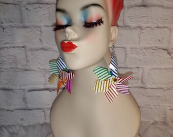 Beautiful Multi Color Candy Stripe Dangling Earrings