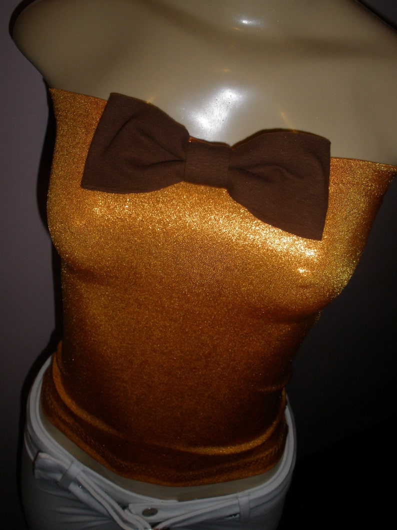 Adorable Golden Orange Handcrafted Halter Top with Cute Brown Bow on Front Fits Size SmallMediunLarge