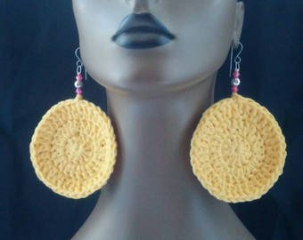 Crocheted Earrings, Womens Crocheted Earrings, Beautiful Pastel Yellow Crochet Earrings, Crochet Jewelry, Womens Earrings