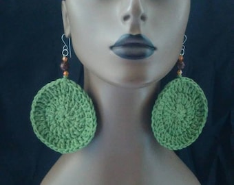Crocheted Earrings, Womens Crocheted Earrings, Olive Green Crochet Earrings, Crochet Jewelry, Womens Earrings