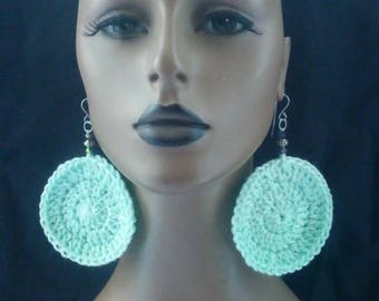 Crocheted Earrings, Womens Crocheted Earrings, Pastel Light Green Crochet Earrings, Crochet Jewelry, Womens Earrings