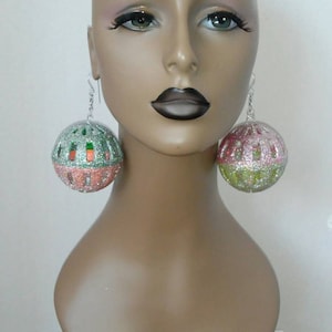 Attractive Plastic Ball Earrings Multiple Colors,  Embellished with Beautiful Glitter, Womens Earrings, Large Earrings, Long Earrings