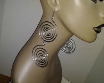 Fashionable Uniquely Shaped Spiral Earrings, Large Earrings, Long Earrings, Wire Earrings, Dangling Earrings, Womens Jewelry, Big Earrings