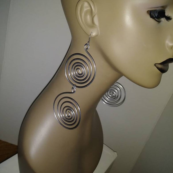 Fashionable Uniquely Shaped Spiral Earrings, Large Earrings, Long Earrings, Wire Earrings, Dangling Earrings, Womens Jewelry, Big Earrings