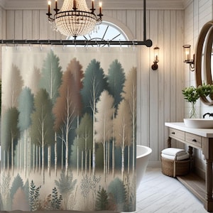 Forest Botanical Shower Curtain Woodland Forest Decor Rustic Bathroom Accessory Gift for Nature Lovers Polyester Fabric Outdoor Woodland