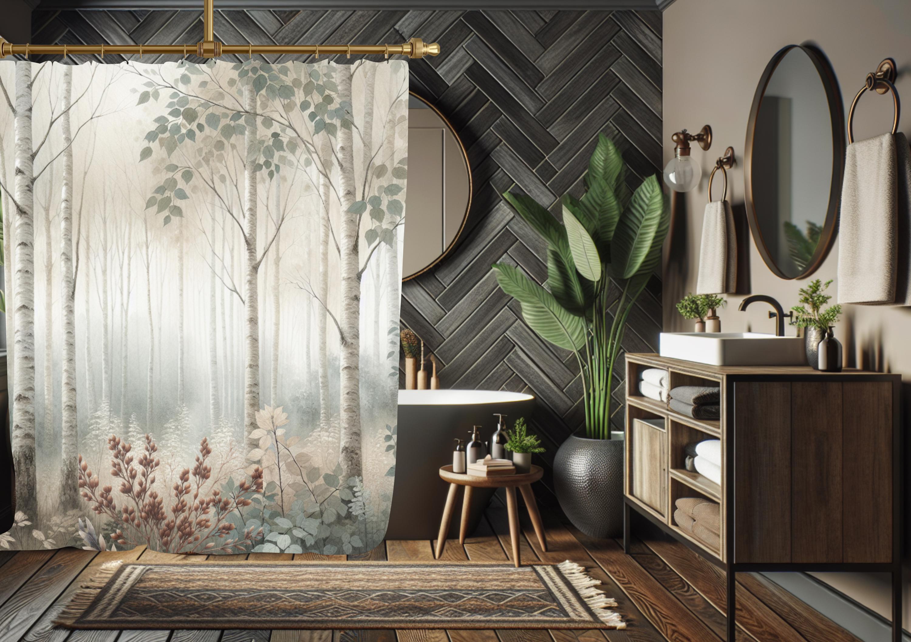 MERCHR Duschvorhang Aus Polyester (175x178 Cm) – Wasserdicht Mit Baum-Design, Rustikaler Look Für Bauernhaus-Badezimmer