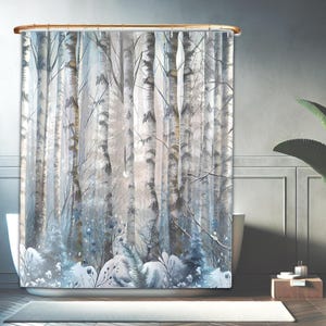 Birch Forest Shower Curtains, Rustic Watercolor Bathroom Decor, Autumn Snow Scene Home Accents, Nature Lover Gift, Birchwood Shower Curtain