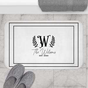 Matching Monogrammed Bath Set Bath Mat Elegant Monogram Design Personalized Bathroom Hand Towel Housewarming Gift Bath Mat Shower Curtain