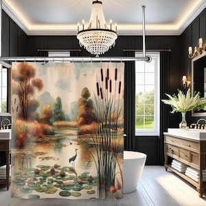Serene Nature Shower Curtains | Tranquil Landscape Elegant Home Decor Bathroom Refresh Gift for Nature Lovers Bohemian Style Watercolor Art