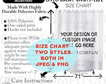 Shower Curtain Size Chart Mockup: 2 Styles, All-Over Print (Digital Download)