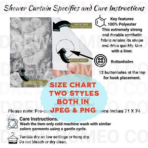 2 Styles Size Chart Shower Curtain mockup Sizing All over prints Etsy mockup Printify listing print on demand etsy new seller POD Etsy AOP