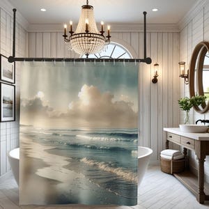 Watercolor Ocean Shower Curtain: Serene Beach Coastal Decor