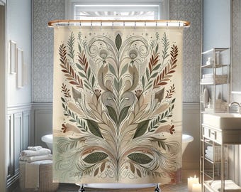 Botanisk Boho Duschdraperi: Abstrakt akvarell växtdekor