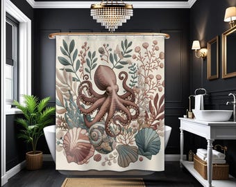 Octopus Shower Curtain: Bohemian Coastal Bathroom Decor