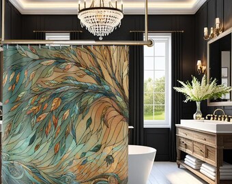Cortina de ducha de sauce: decoración de baño bohemia con vitrales