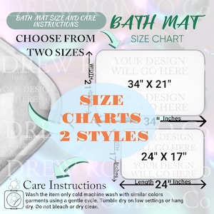 2 Styles Size Chart Bath Mat mockup Sizing All over prints Etsy mockup Printify listing print on demand etsy new seller AOP,  POD Etsy