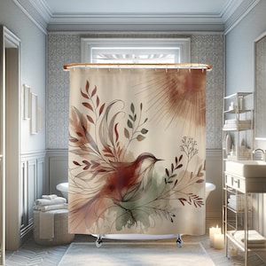 Boho Duschvorhang, botanische Duschvorhänge Natur inspirierte Dekoration Badezimmer erfrischen Geschenk für Pflanzenliebhaber antiker Stil, umweltfreundliches Zuhause