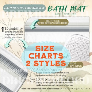 2 Styles Size Chart Bath Mat mockup Digital Downloads Etsy mockup Printify listing print on demand etsy new seller AOP,  POD Etsy Template