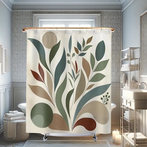 Organischer Geometrischer Boho Stoff Duschvorhang Boho Botanischer Badvorhang Vorhang Sage Grün Bad-Dekor Home Spa Badezimmer Badvorhänge