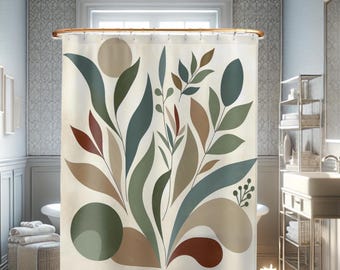 Boho Botanical Shower Curtain: Abstract Watercolor Sage Green Bath Decor