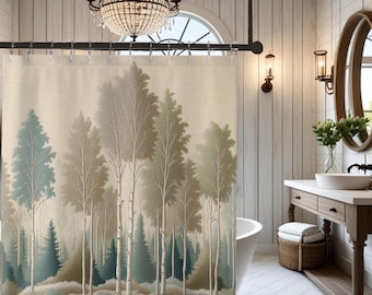 Woodland Shower Curtain: Tranquil Forest Print, Eco-Friendly Polyester