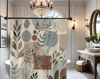 Boho Botaniska Geometriska Abstrakta Former Krämgrön Salvia Terrakotta Dämpad Akvarell Konsttyg
