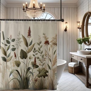 Nature Print Botanical Shower Curtains Nature-Inspired Bathroom Decor Floral  Eco-Friendly Home Accents Gift for Plant Lovers Vintage Bath