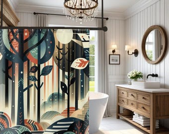 Abstract Forest Shower Curtain: Whimsical Nature-Inspired Bathroom Decor