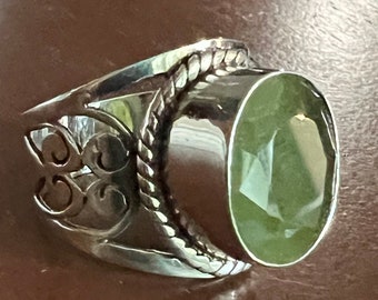 Vintage RARE Faceted Vesuvianite and Sterling Silver Statement Ring