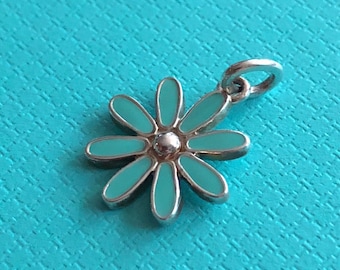 Vintage Tiffany & Co Blue Enamel Sterling Silver Daisy Flower Charm Pendant