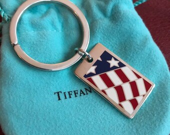 Vintage 1994 Tiffany & Co Enamel American Waving Flag Keychain