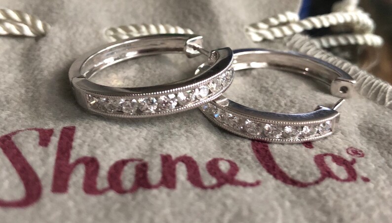 Shane Co 2ct 14kt WG Channel Hoop Snap Earrings Retired Etsy