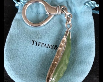 Tiffany & Co 925 Green Enamel Sweet Pea Keyring RARE and VINTAGE