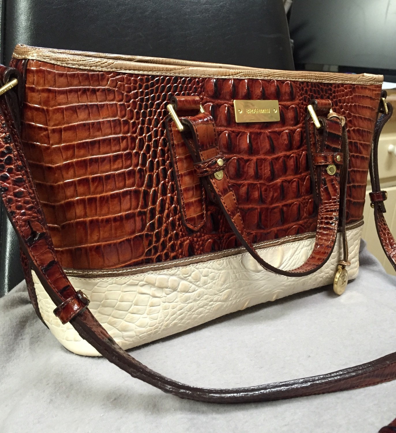 Brahmin Pecan Coquette Tri Texture/tri-color Mini Asher-