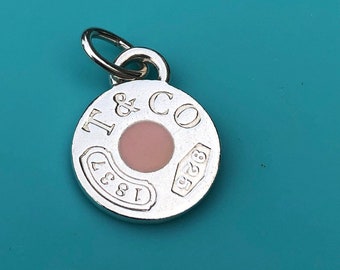 Vintage Tiffany & Co Sterling Silver 1837 Pink Circle Dot Charm Pendant