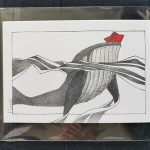 Carte Postale reproduction - Petit bateau et baleine