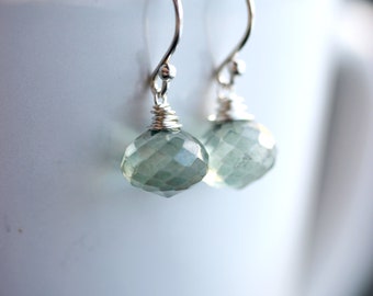 Mystic Green Quartz Earrings, Green Quartz Sterling Silver Earrings, Candy Kiss Briolette Earrings, Leverback or Earwires