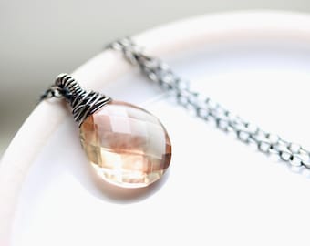 Oregon Sunstone Necklace Oxidized Silver, Sunstone Wire Wrapped Pendant, Gift idea for Wife