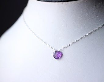 Amethyst Necklace, February Birthstone, Valentine's Gift for Her, Sterling Silver Spade Heart Shape Pendant, Purple Gemstone Jewelry